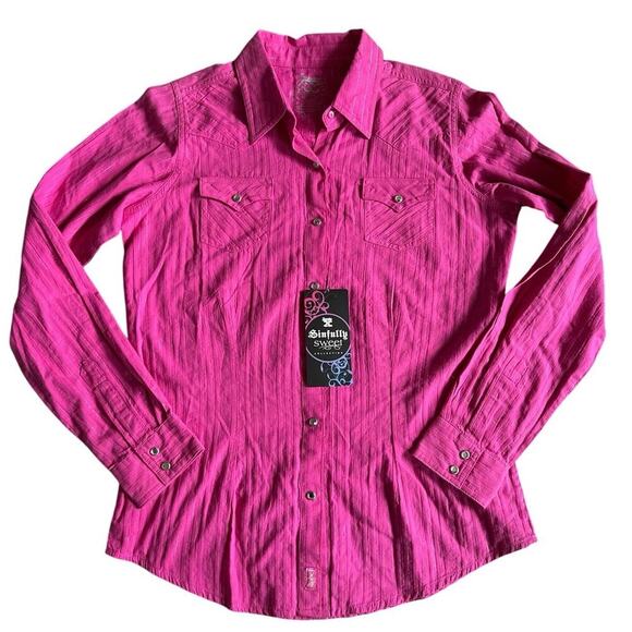 NWT Womens Twenty X Hot Pink Silver Sinfully Sweet Medium Button Down Shirt - Picture 1 of 5